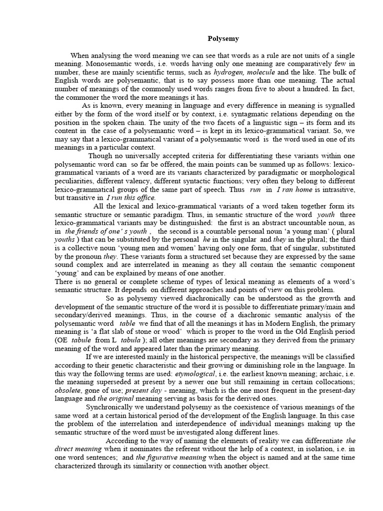 Polysemy. doc | PDF | Semantics | Word