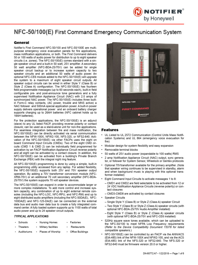 NFC-50/100 Emergency System Overview | PDF | Amplifier | Electronic ...