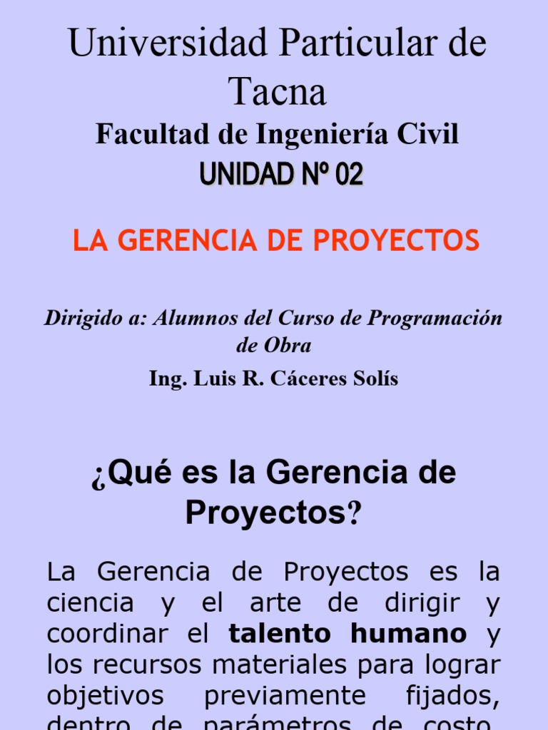 Unidad #02 La Gerencia de Proyectos | PDF | Planificación | Gestión de ...