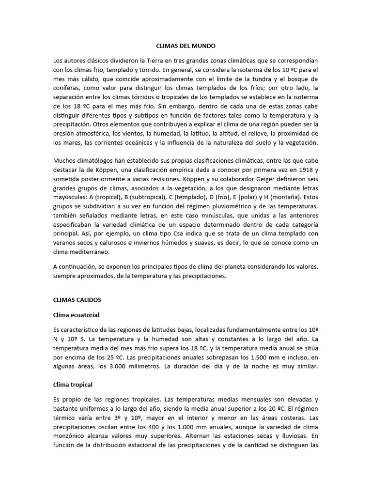 Climas Del Mundo | PDF | Clima | Clima templado