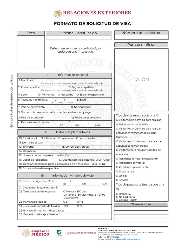 Solicitud de Visa para México | PDF | Visa de viaje | Documento de ...