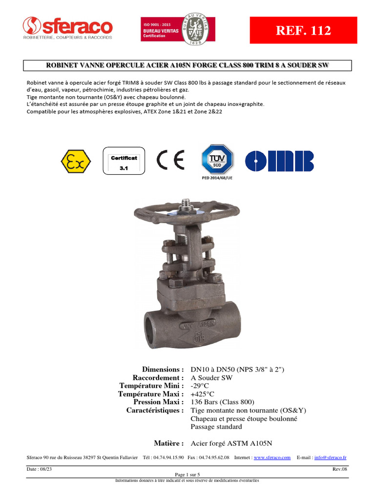 Robinet à opercule en acier A105N | PDF | Soupape | Liquides