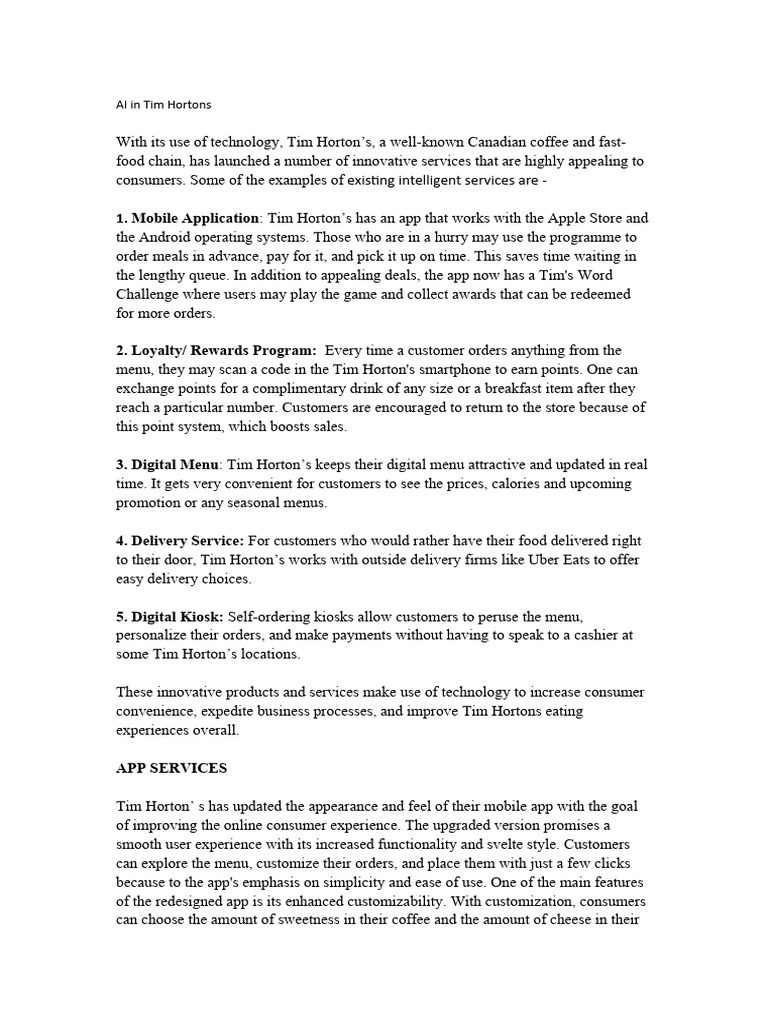 AI in Tim Hortons | PDF | Artificial Intelligence | Intelligence (AI ...