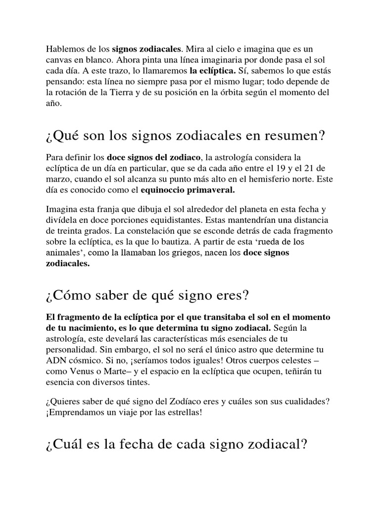 Signos Zodiacales y sus Fechas | PDF | Zodíaco | Signo Astrológico