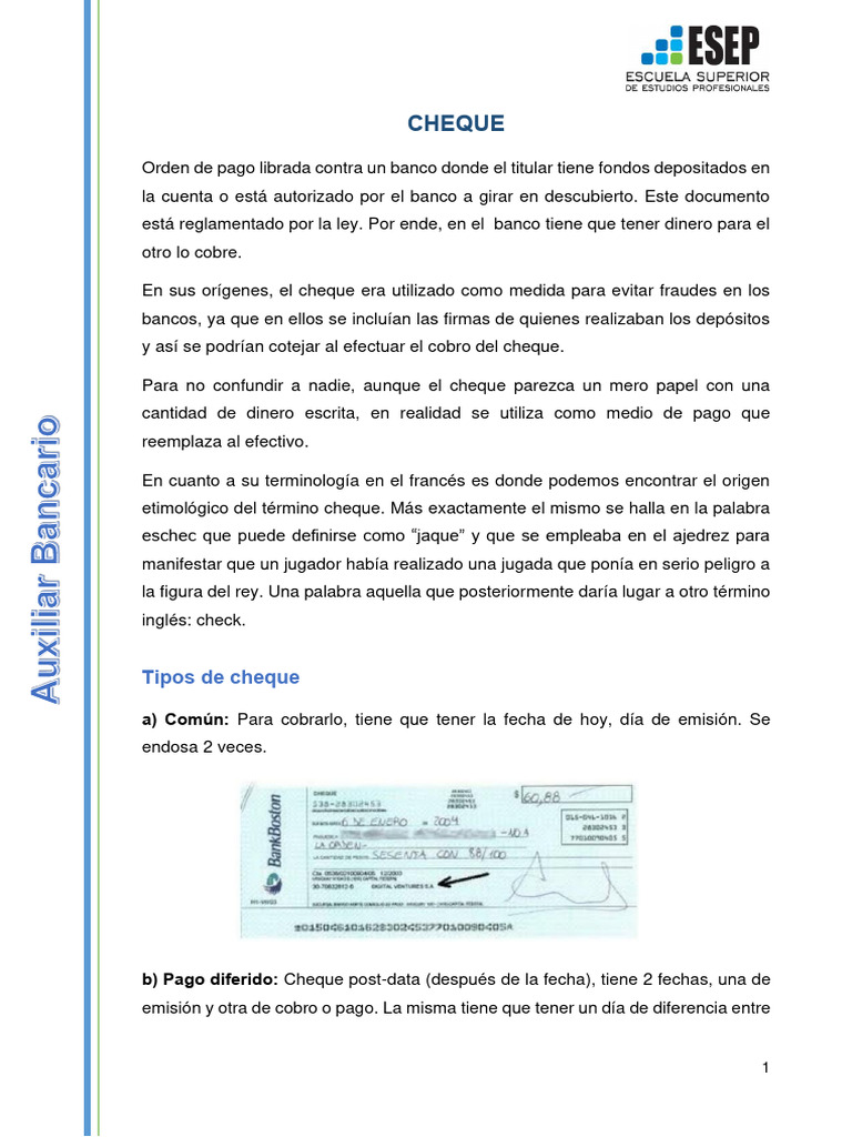 Tipos de Cheques | PDF | Cheque | Bancos