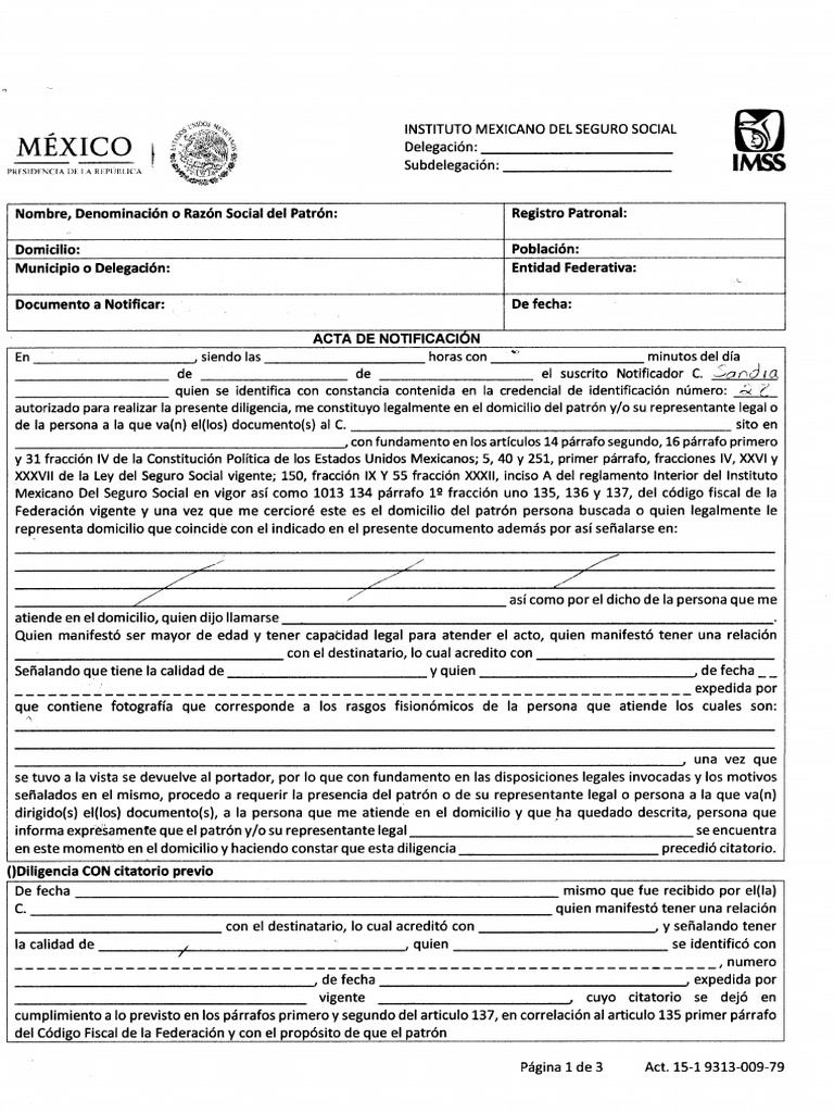 Acta de Notificación Del IMSS | PDF