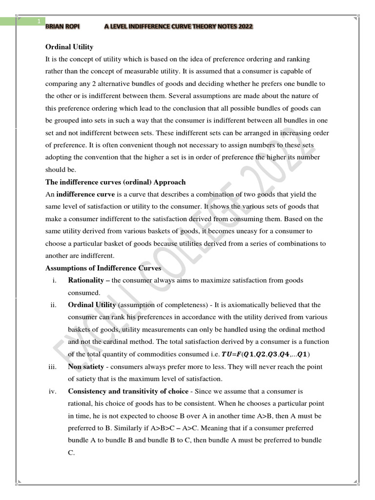 Indifference Curve Theory Explained | PDF | Utility | Economic Equilibrium