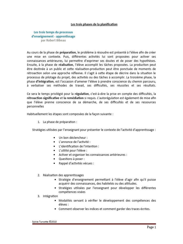 Phases de la planification pédagogique | PDF | Apprentissage ...