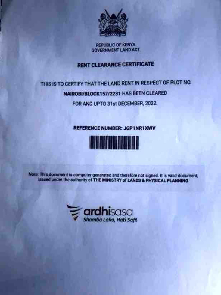 Land Rent Clearance Certificate | PDF