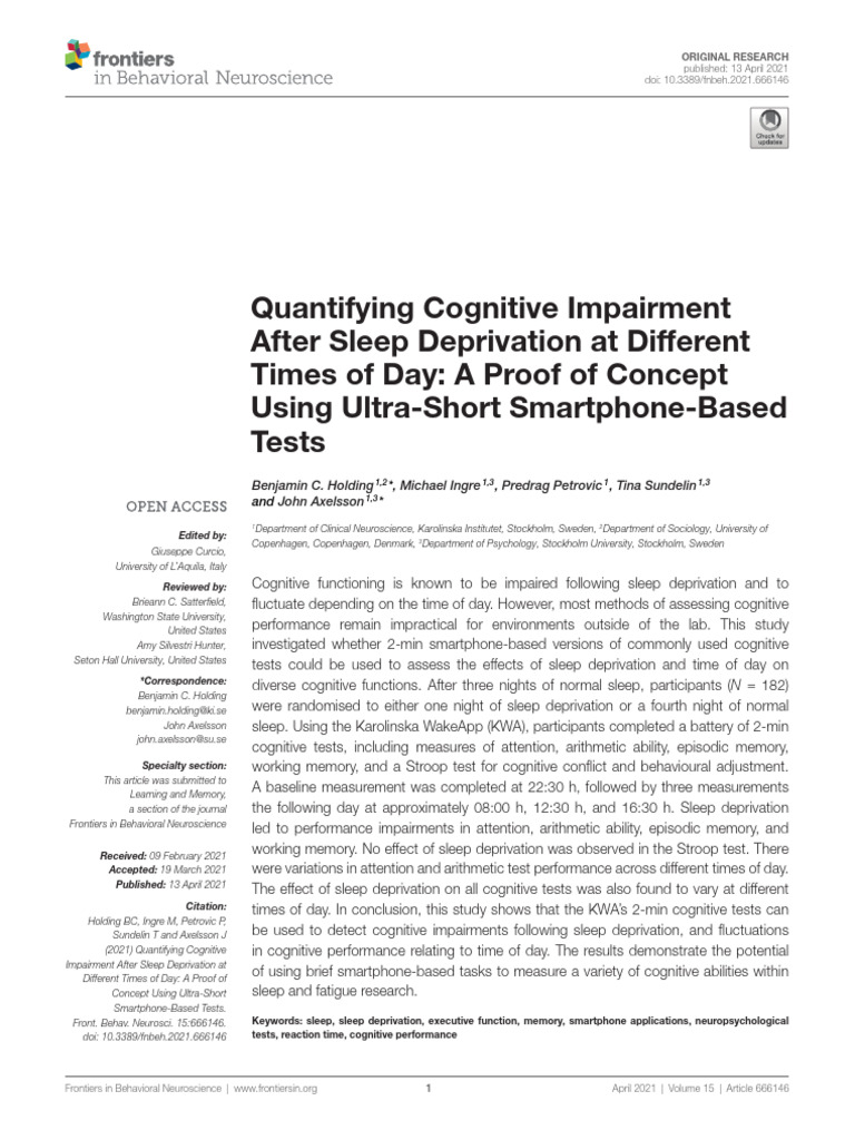 Art. Quantifying Cognitive Impairment After Sleep Deprivation | PDF ...