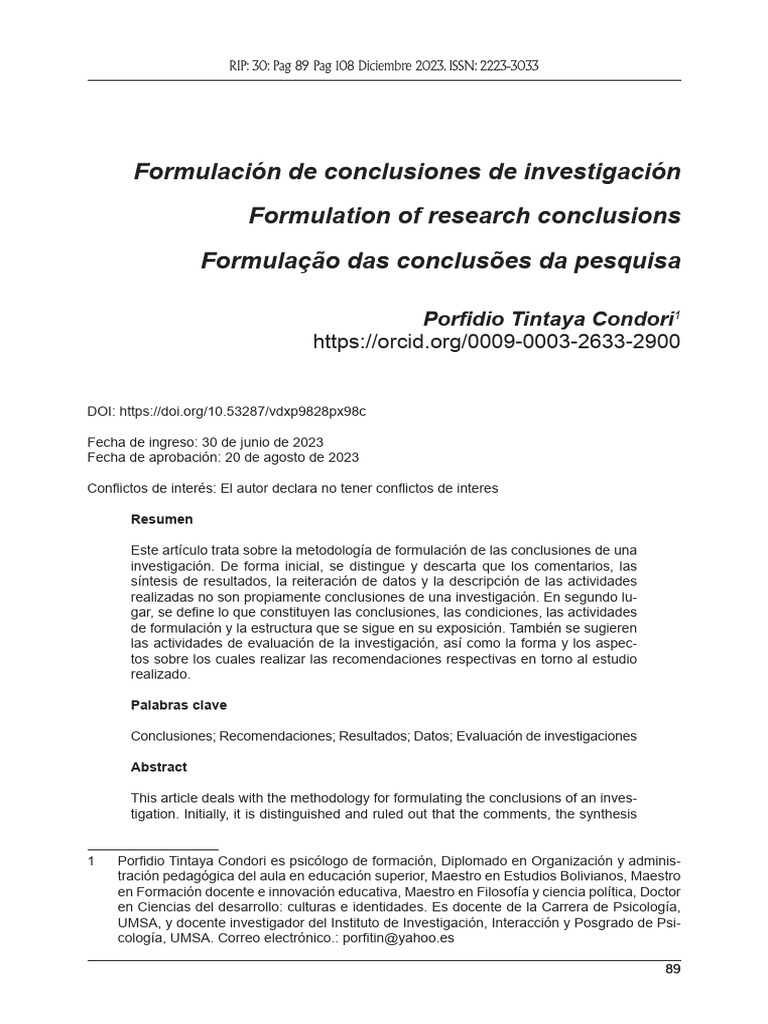 Formulación de conclusiones | PDF | Hipótesis | Teoría