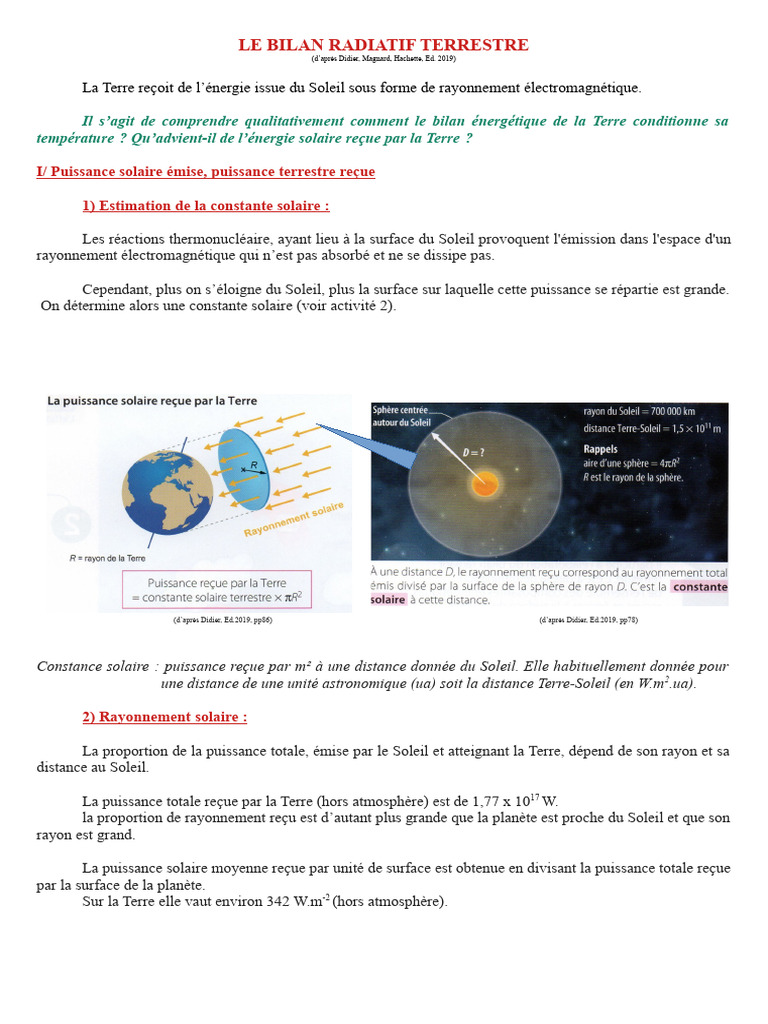 Bilan Radiatif Terrestre et Effet de Serre | PDF | Effet de serre | Soleil