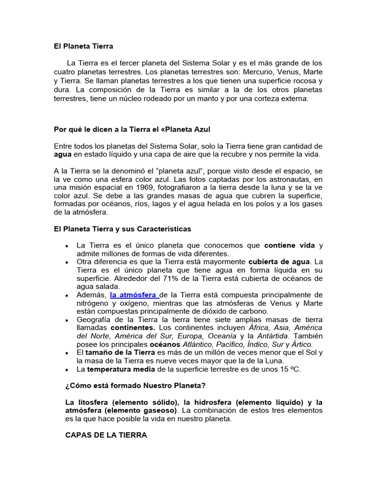 El Planeta Tierra | PDF | Tierra | Planetas terrestres