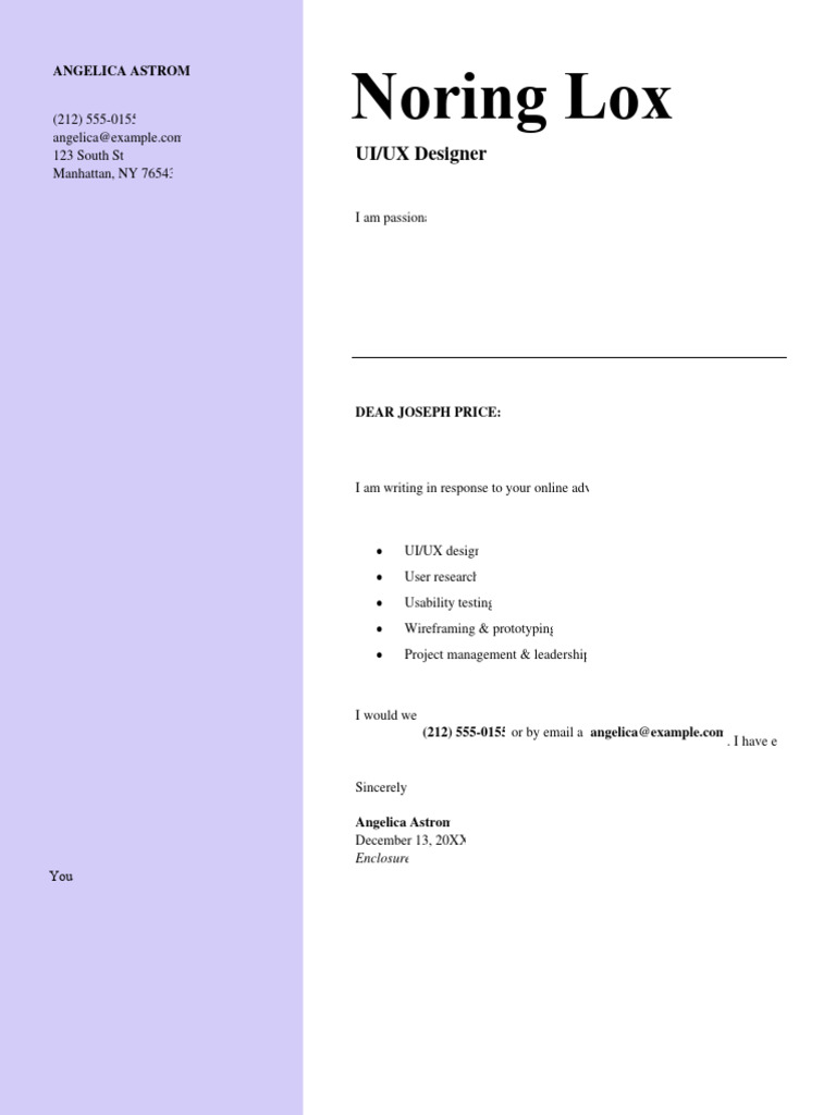 UX Designer Cover Letter by Angelica Astrom | PDF