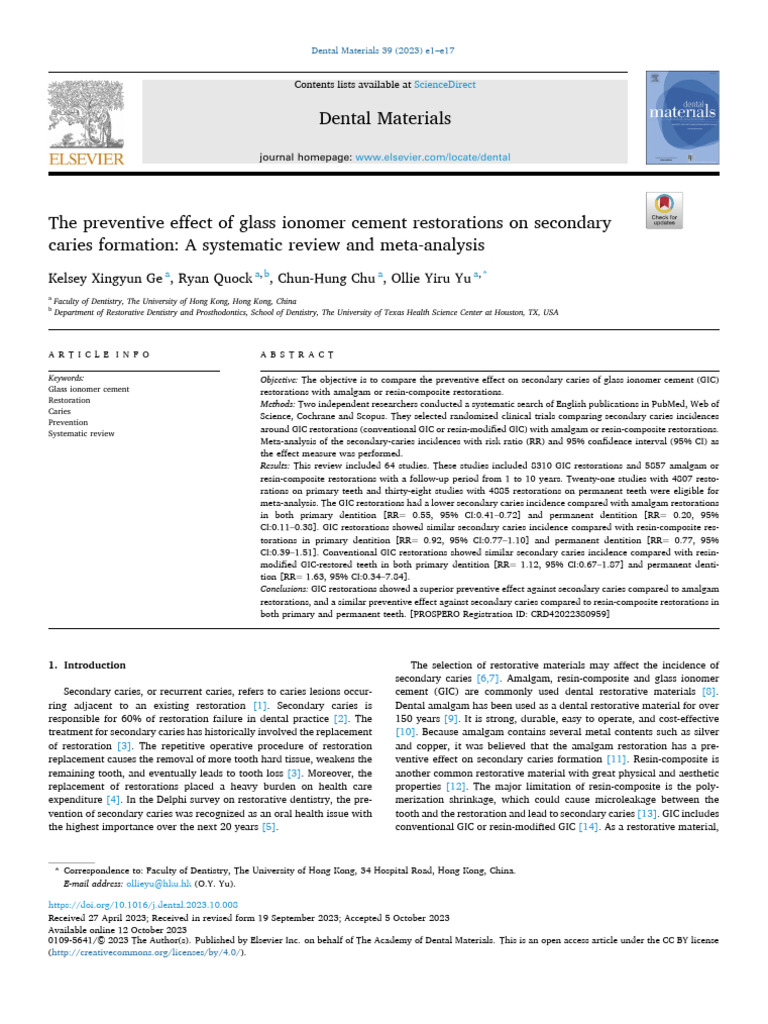 The preventive effect of glass ionomer cement restorations on secondary