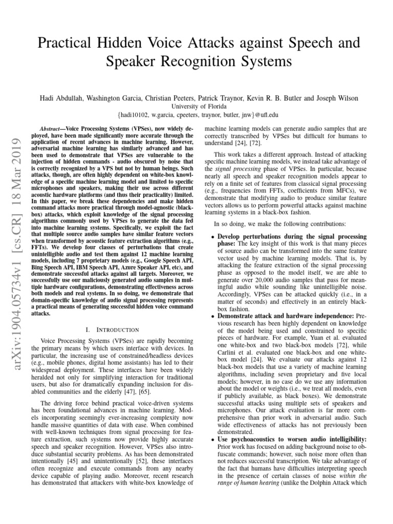Practical Hidden Voice Command Attacks | PDF | Speech Recognition ...