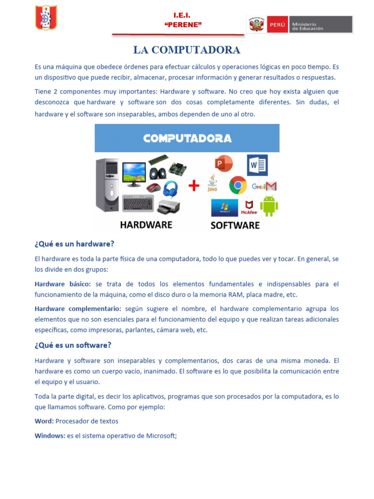 Hardware y Software en Computadoras | PDF | Hardware de la computadora ...