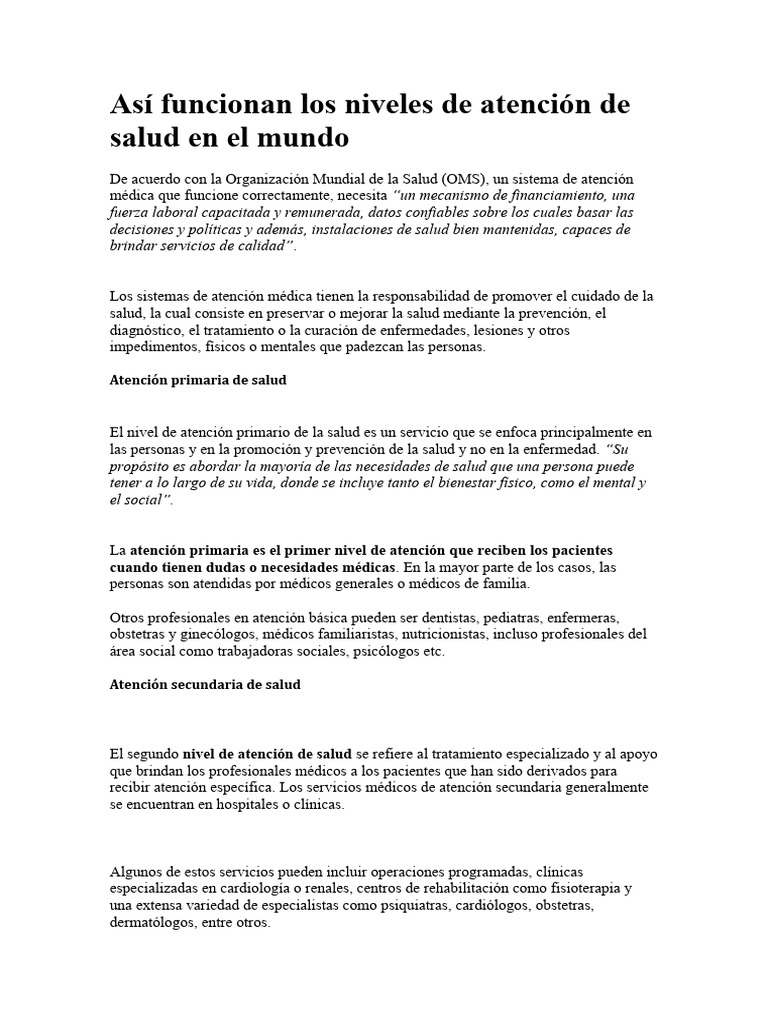 Niveles de atención en salud según la OMS | PDF | Salud mental | Médico