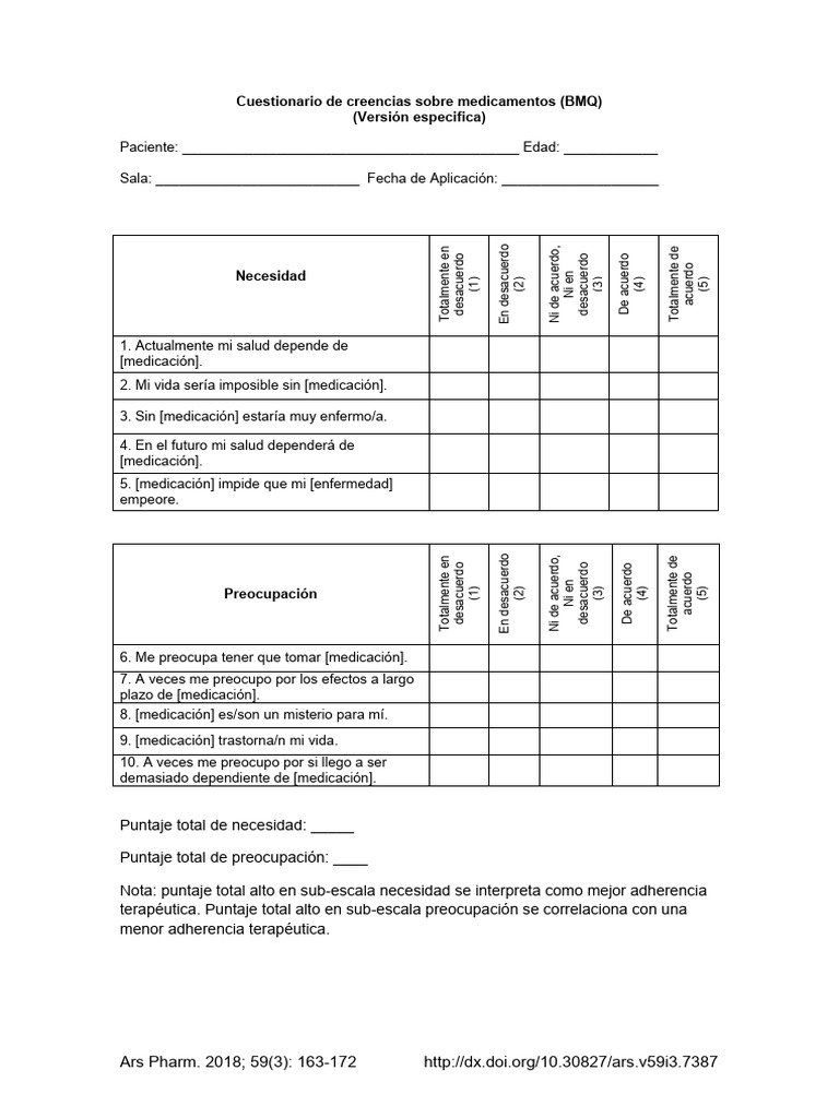 Cuestionario de creencias sobre medicamentos pdf medicamentos con