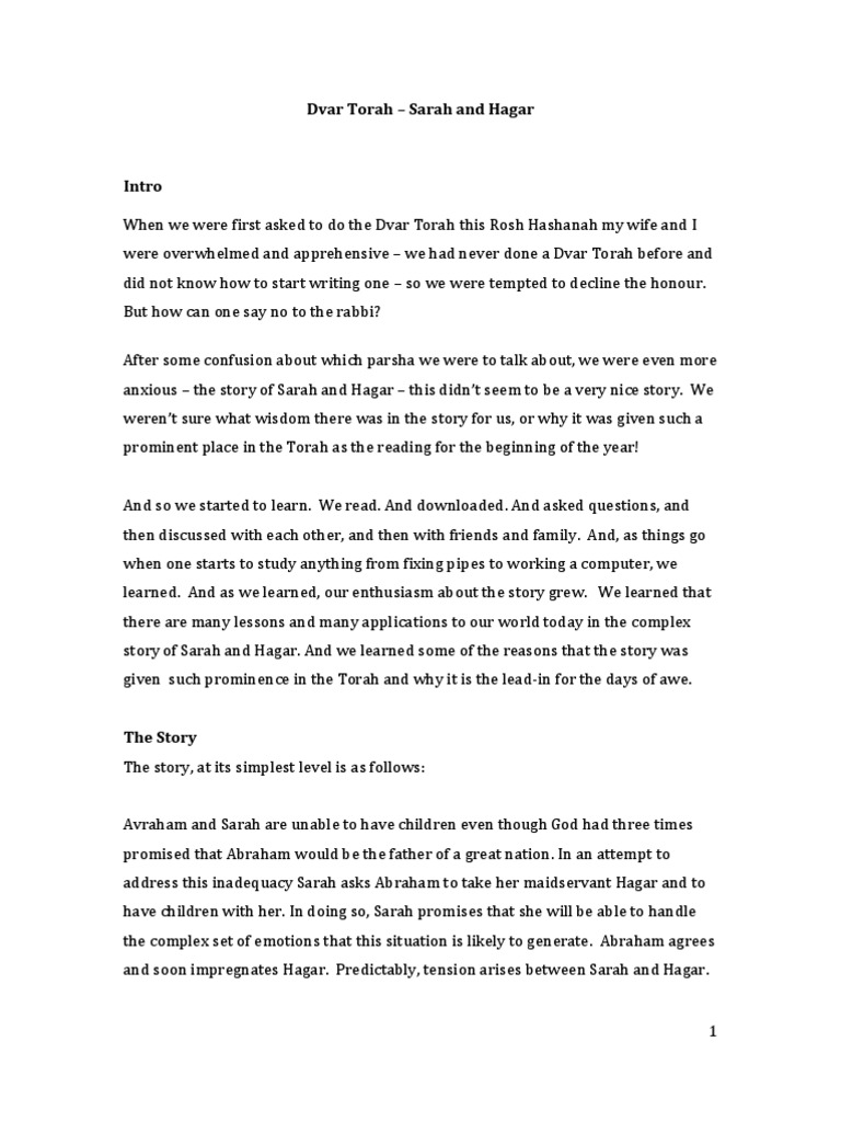 Dvar torah sarah and hagar2 pdf sarah ishmael