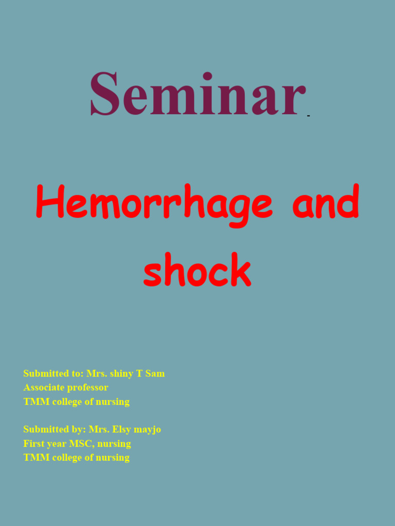 Hemorrhage and Shock Management Seminar | PDF | Shock (Circulatory ...