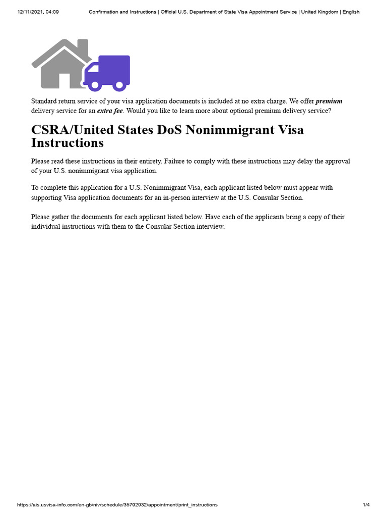 Confirmation and instructions official u s department of state visa