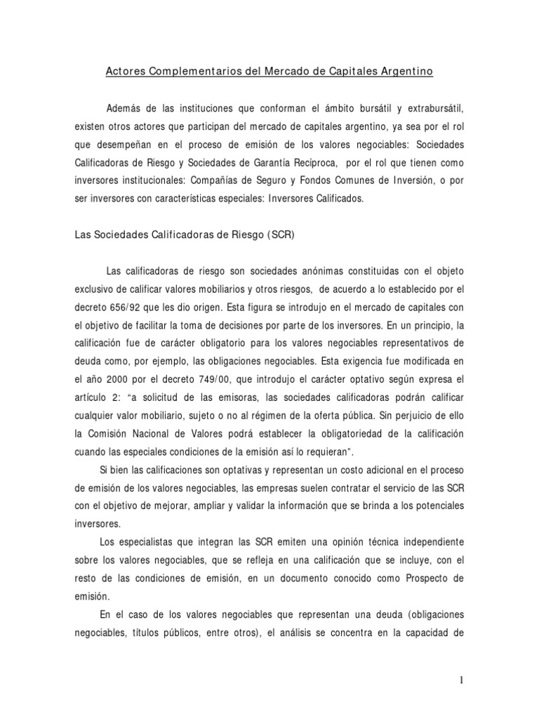 Actores del Mercado de Capitales Argentino | PDF | Seguro | Pensión