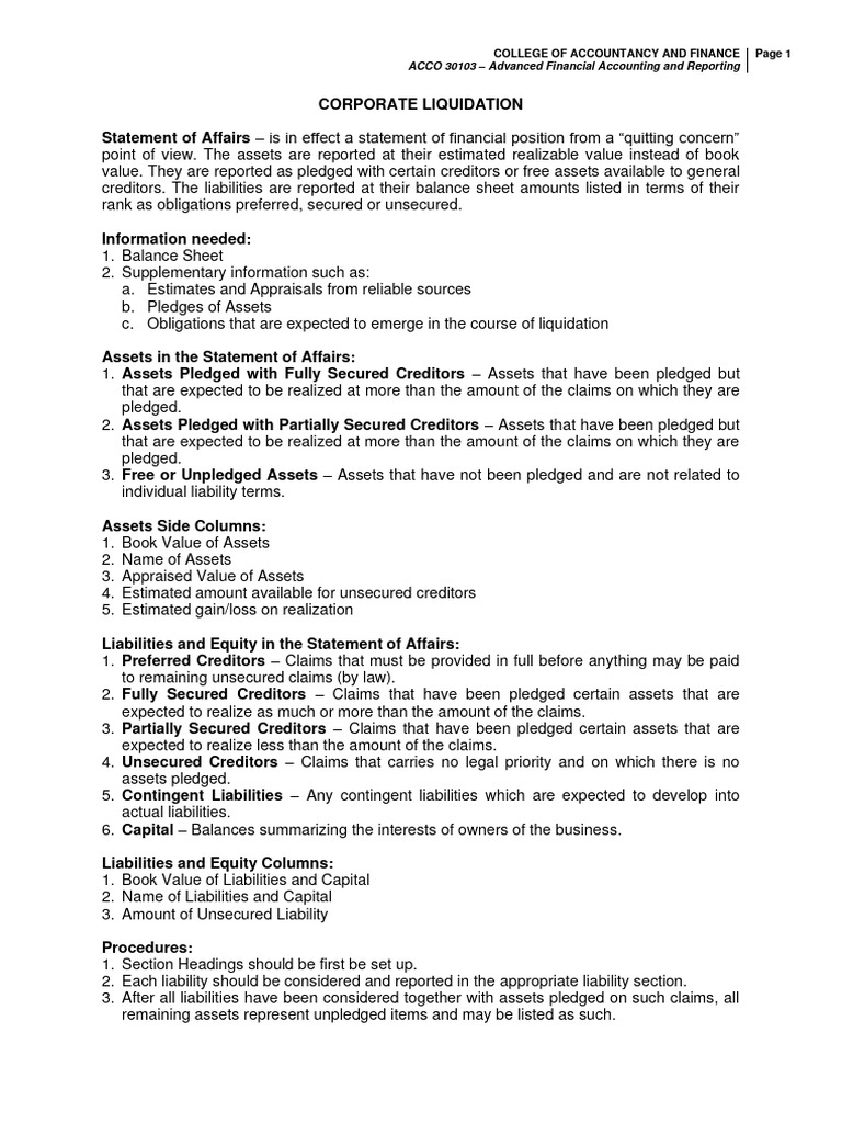 Corporate Liquidation Pdf Balance Sheet Financial Accounting