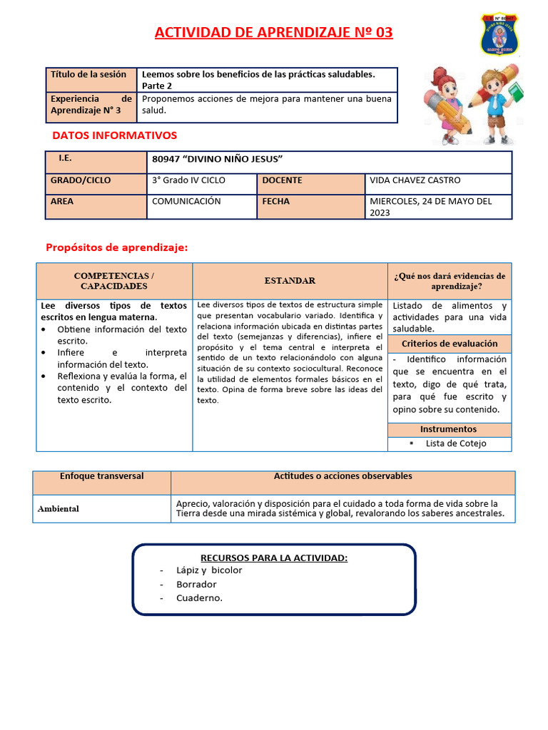 ACTIVIDAD DE APRENDIZAJE Miercoles 24 de Mayo COMUNI | PDF ...