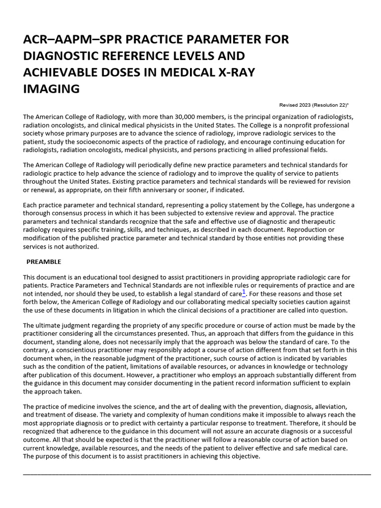 Diagnostic Reference Levels in X-Ray Imaging | PDF | Radiography ...