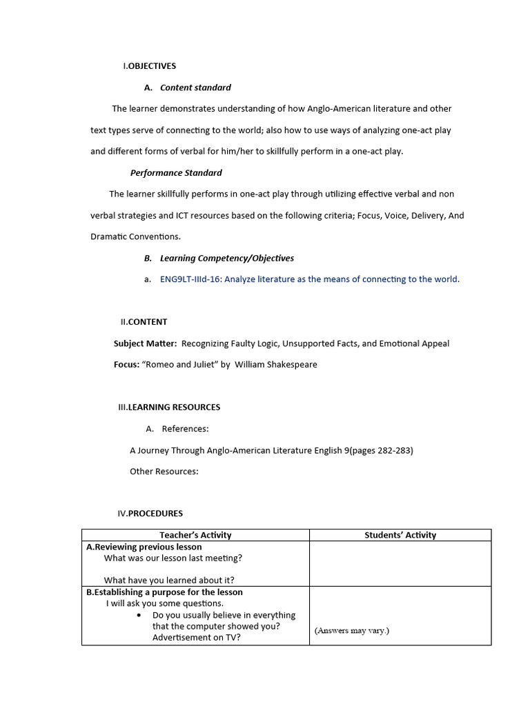 GRADE 9-LESSON PLAN-LOGICAL FALLACIES | PDF | Fallacy | Logic