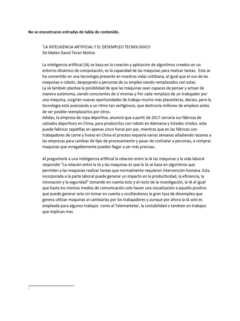 IA y su impacto en el desempleo laboral | PDF | Inteligencia artificial ...