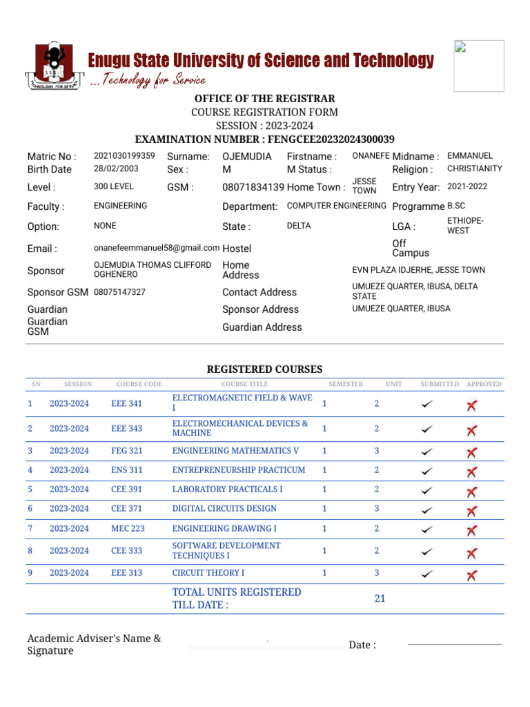 Course Registration Form 2023-2024 | PDF | Electrical Engineering ...