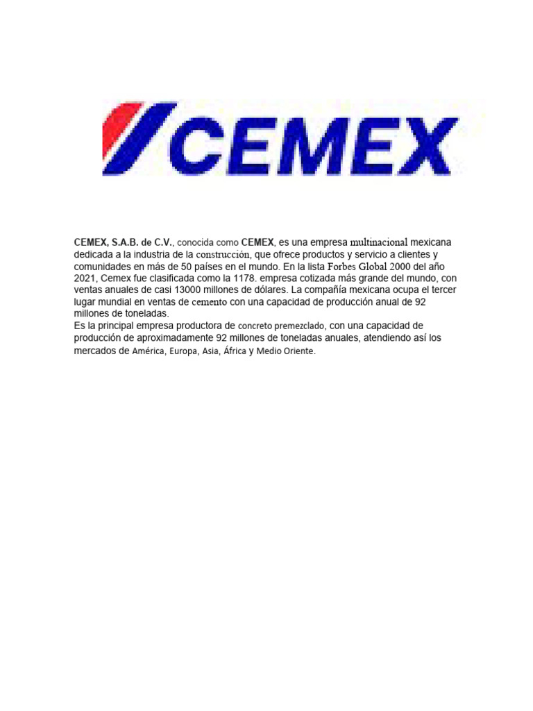 CEMEX: Líder Global en Construcción | PDF | Economias | Business