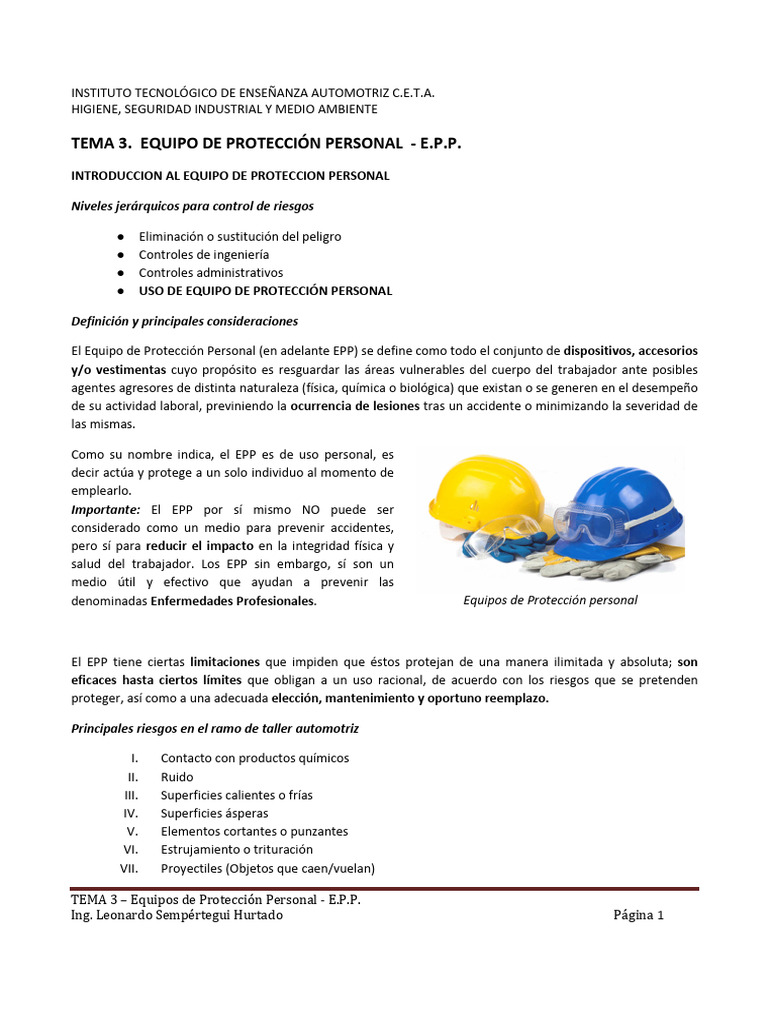 Equipos de Protección Personal en Talleres | PDF | Guante | ruido