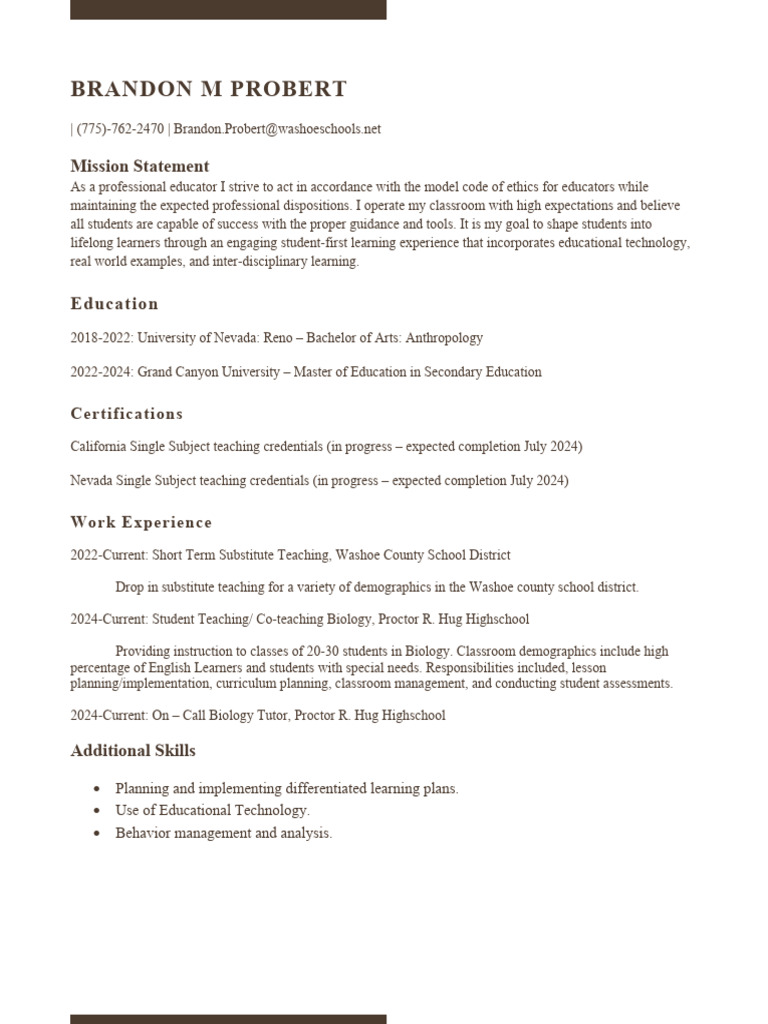 Brandon M Probert: Mission Statement | PDF | Career & Growth