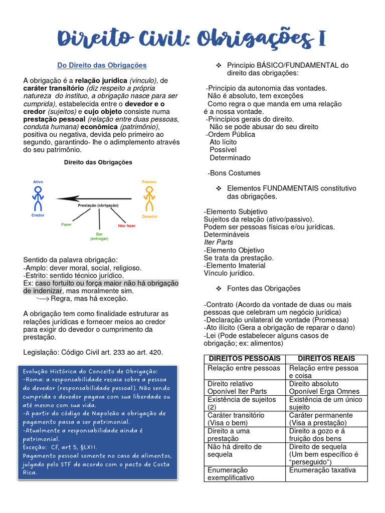 Direito Civil: Fundamentos das Obrigações | PDF | Lei das Obrigações ...