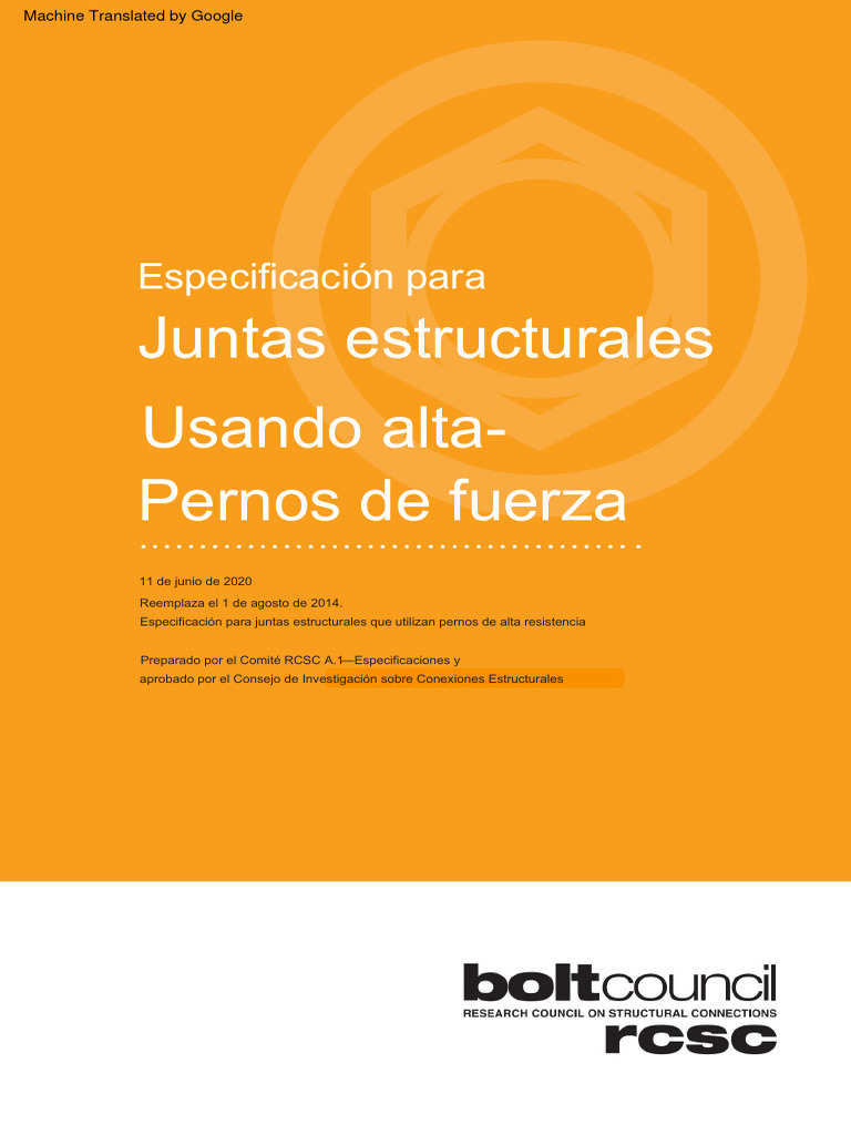 Especificación RCSC 2020 para Juntas Estructurales | PDF | Tornillo ...