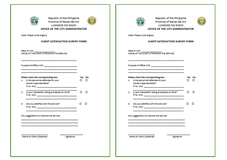 Digos City Client Satisfaction Survey | PDF | Career & Growth | Finance ...