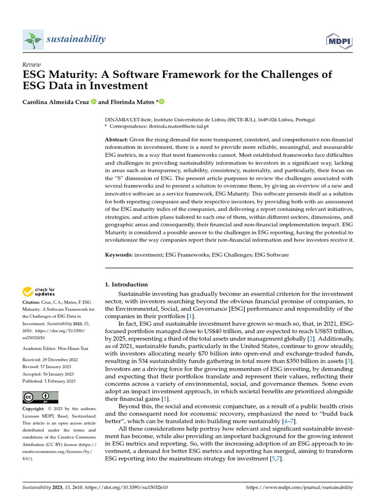 Esg Maturity A Software Framework For The Challeng Pdf