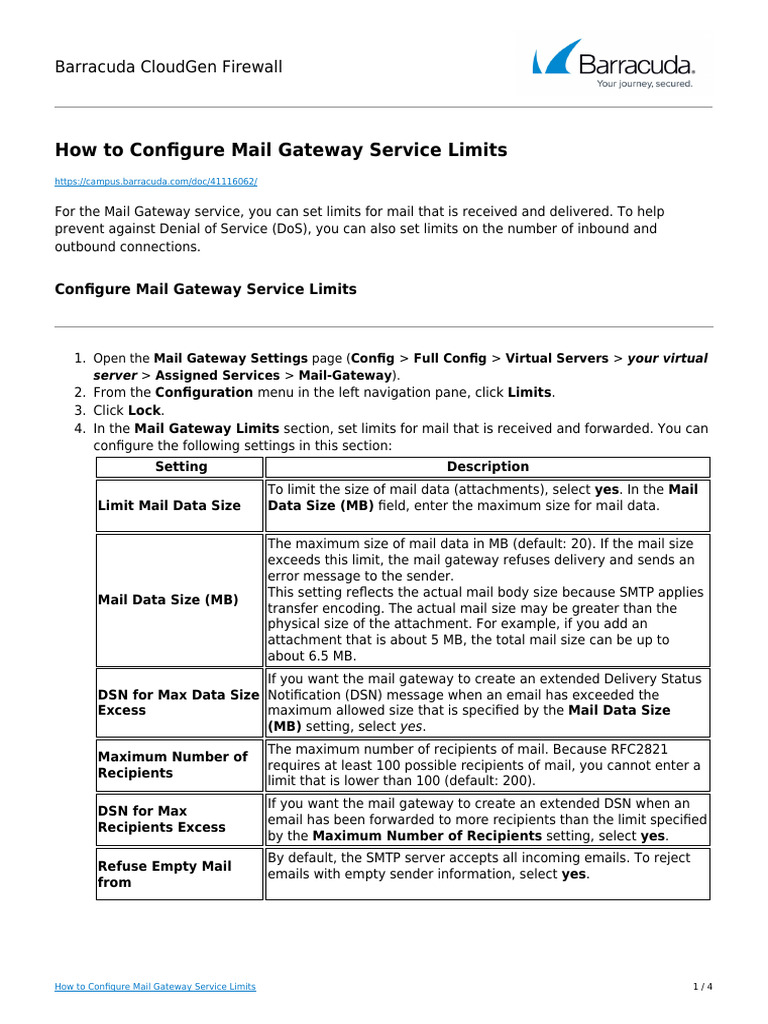 Configuring Mail Gateway Limits | PDF | Telecommunications | Computer ...