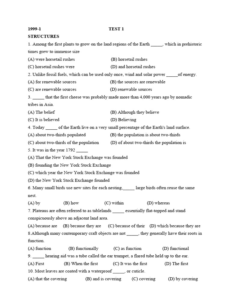 1999 Test 1: Sentence Structure Exercises | PDF | Igneous Rock | Rock ...