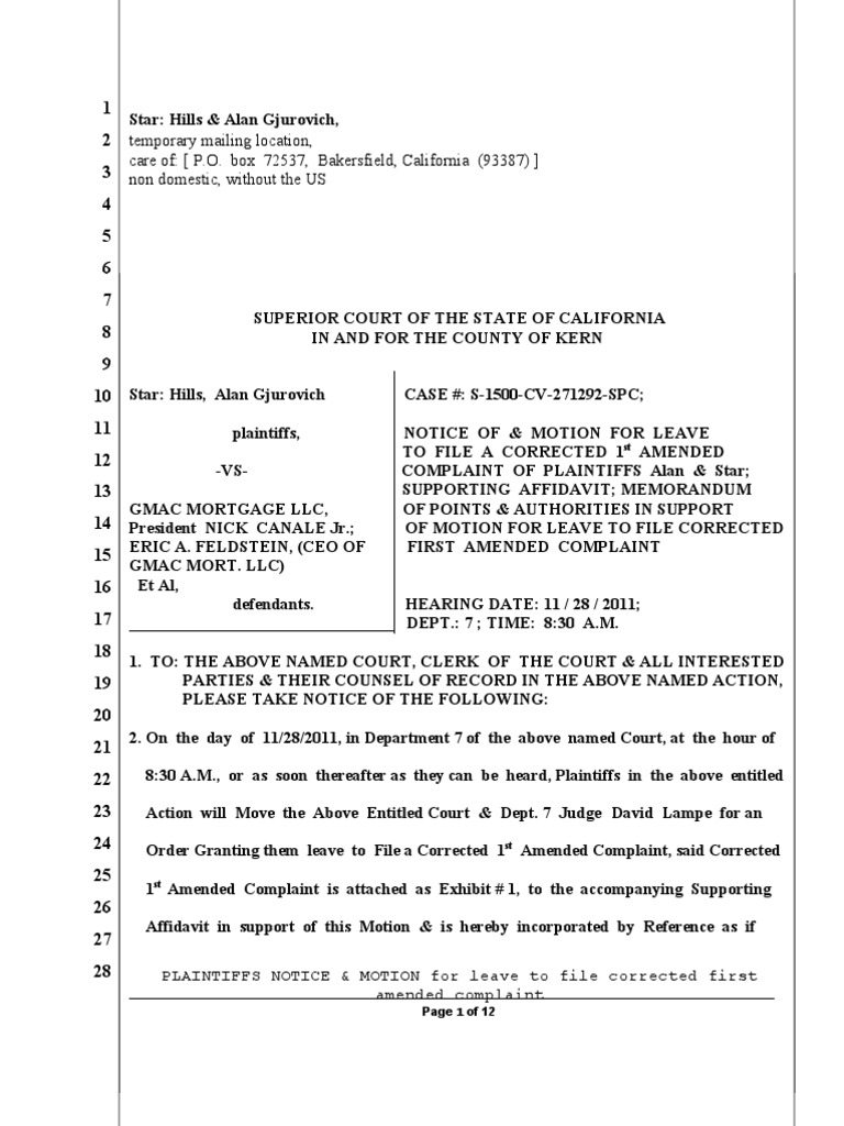 Notice of Motion for Leave to File Corrected Amended Complaint Sh Ag