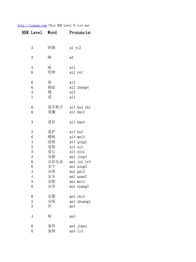 Hsk Level 6 New Hsk Pdf