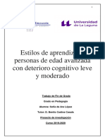 Estilos de Aprendizaje en Personas de Edad Avanzada Con Deterioro Cognitivo Leve y Moderado