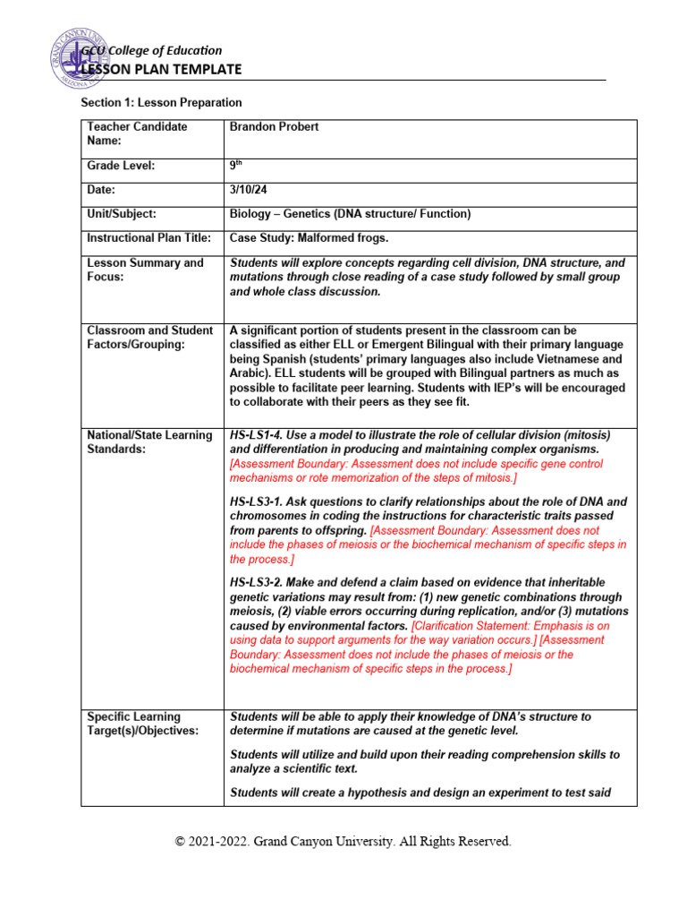 Case Study Lesson Plan: Genetics & ELLs | PDF | Genetics | Lesson Plan
