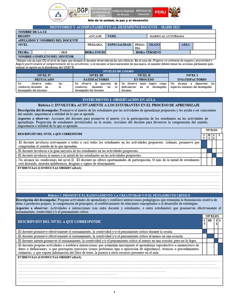 Desempeño Docente en Primaria 2023 | PDF | Aprendizaje | Maestros