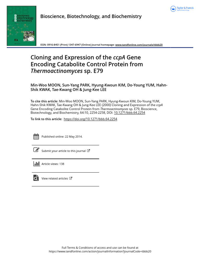 Cloning and Expression of The Ccpa Gene Encoding Catabolite Control ...