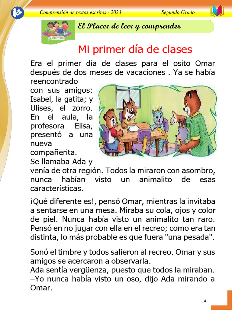 Textos de Comprensión para Segundo Grado | PDF | Artes del Lenguaje y ...
