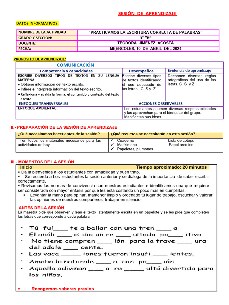 Practicamos La Escritura Correcta de Palabras | PDF | Aprendizaje ...